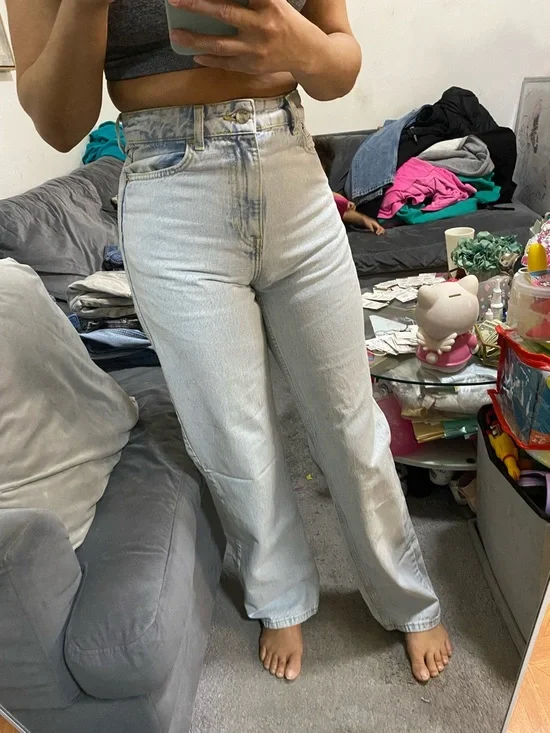 Zara Light Blue High-Waist Straight Leg Jeans - Picture 1 of 6